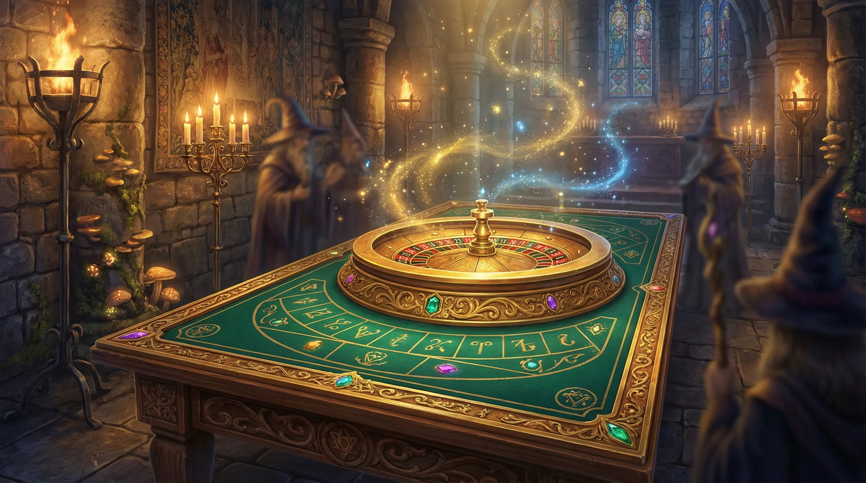 Roleta dourada mágica girando no cassino Stakebet